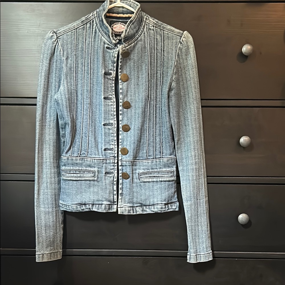 Blue Jean Jacket with Military-Inspired Design